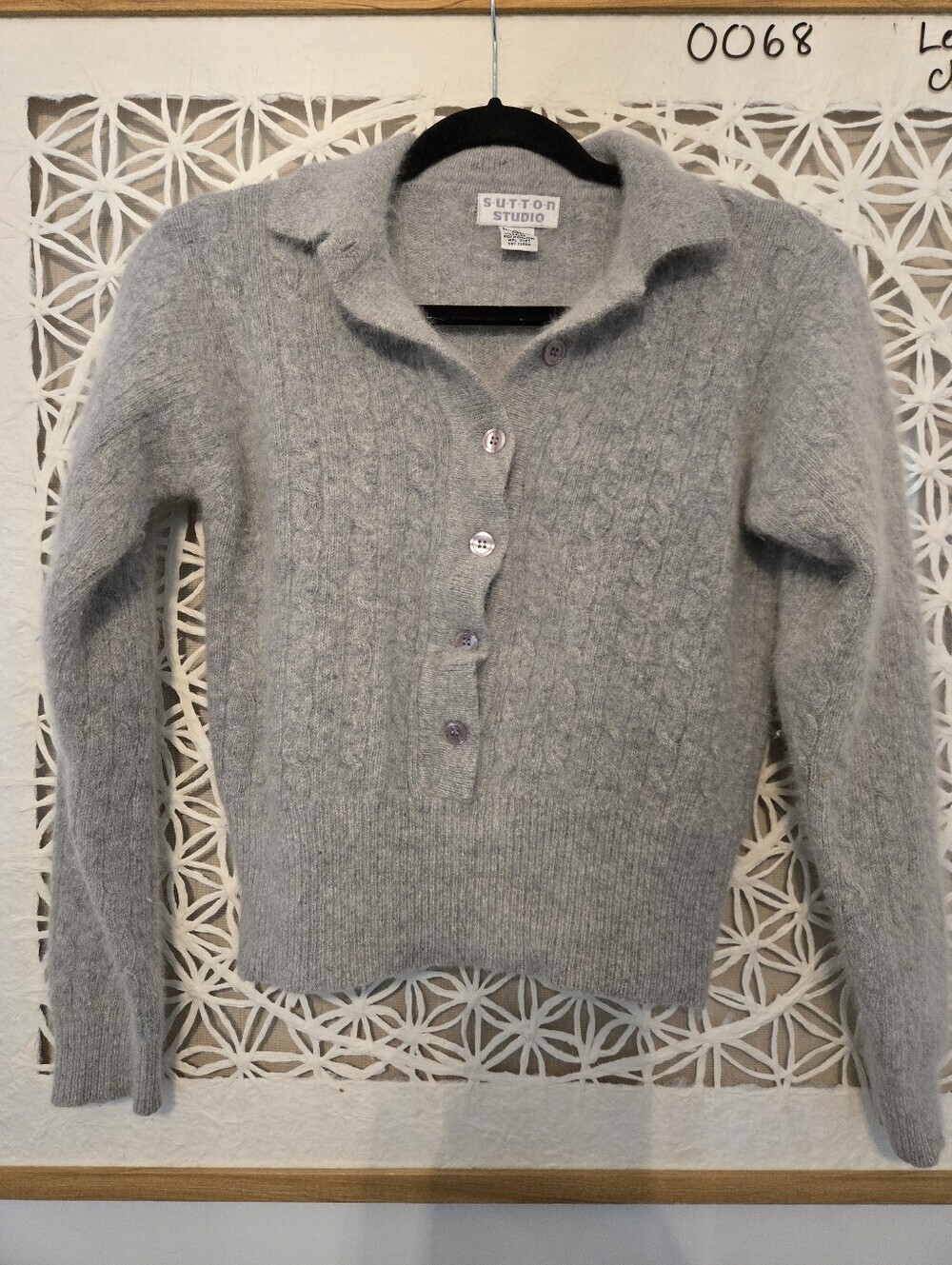Vintage 90's Sutton Studio Gray Knit Buttoned Pullover Angora Fuzzy Sweater